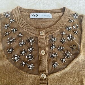 Zara Jeweled Chest Brown Cardigan